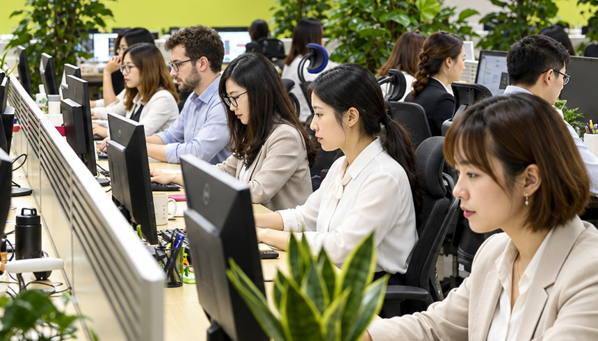 홍주 로고가 있는 회사 프런트와 접견 공간